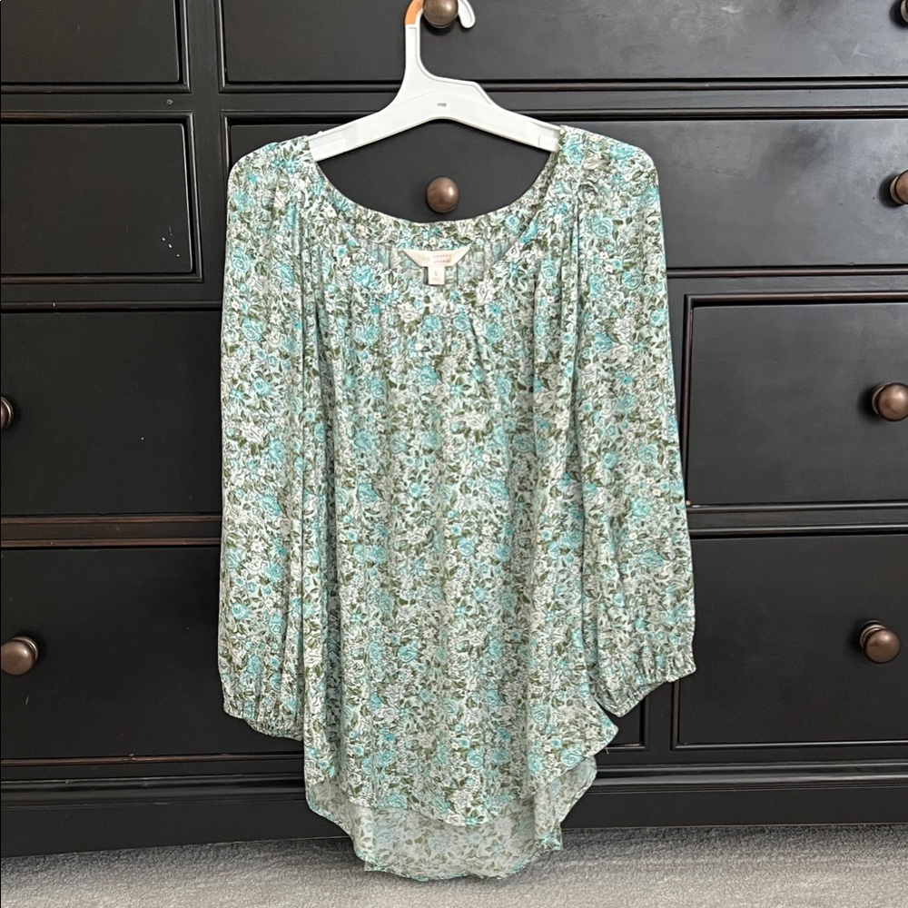 LC Lauren Conrad Teal Floral Blouse